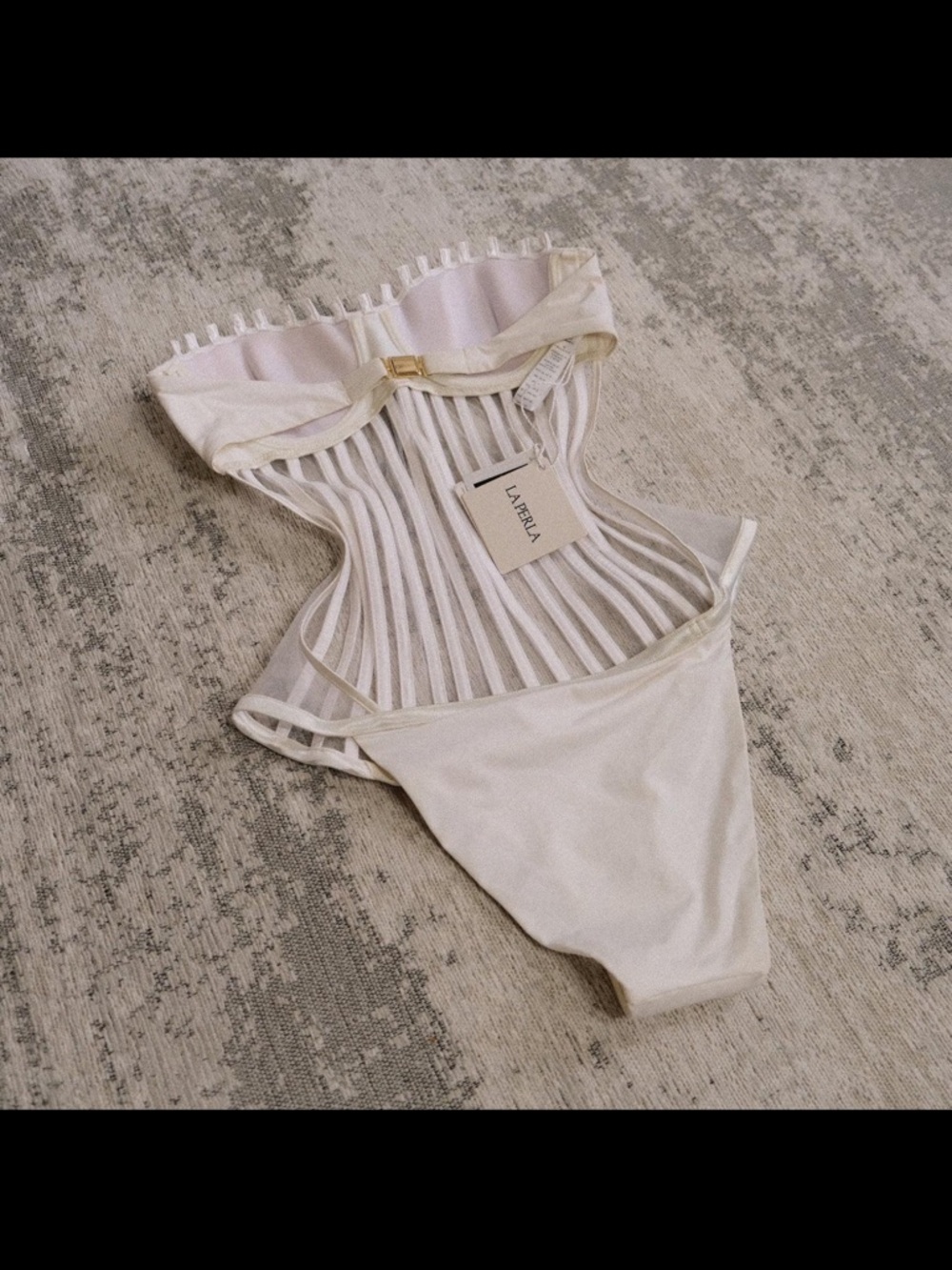 La Perla Ivory Sheer Stripe Bustier Swimsuit - Picture 3 of 4